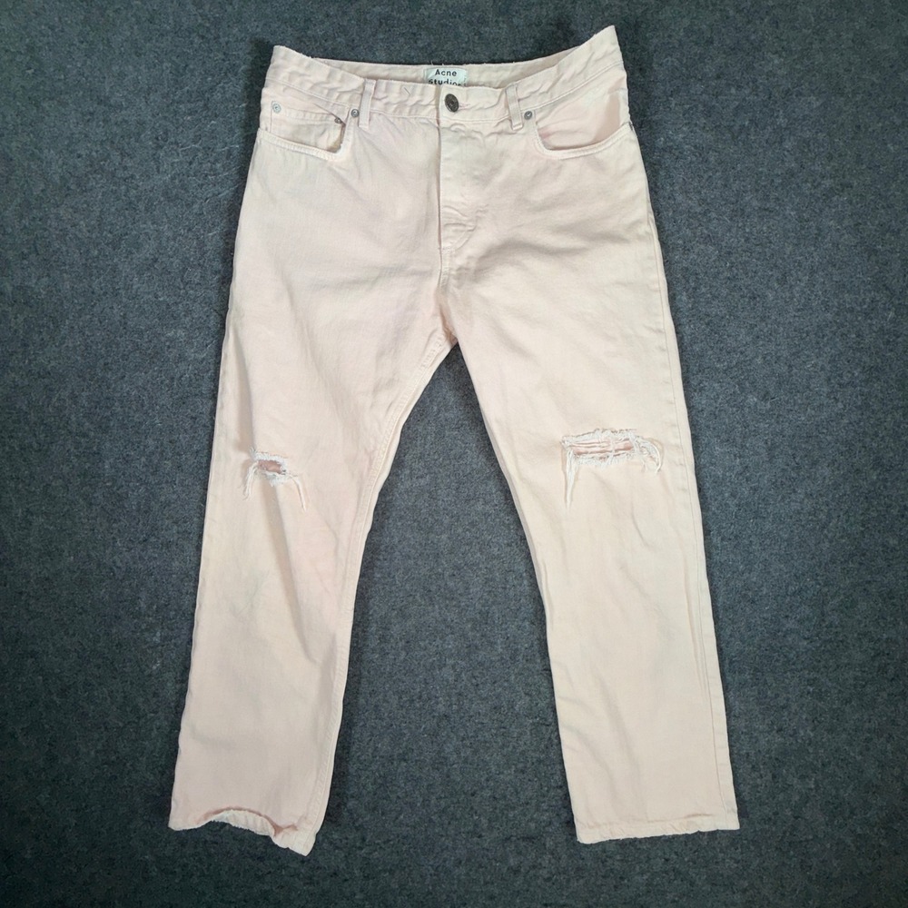 Acne Studios Pop Pink Trash Distressed Straight Leg Jeans Mens Size 32‎